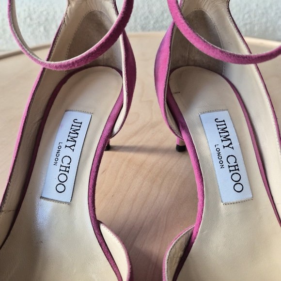 Jimmy Choo Pink Suede Ankle Strap Heels | Size EU 35.5 | Pointed Toe Pumps - Picture 2 of 13